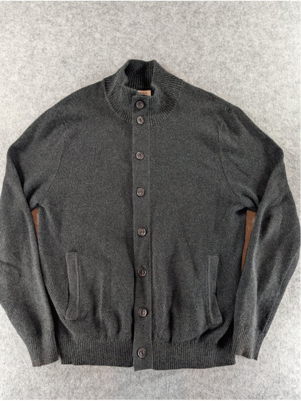Goodfellow & Co. Mens L Standard Fit Mock-Neck Button-Up Cardigan Sweater Gray
